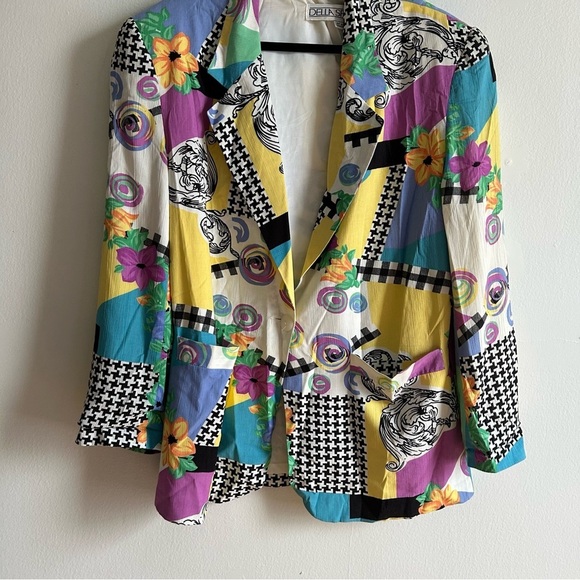 Della Spiga Sz 14 Vintage Colorful Abstract 80s Blazer - Picture 7 of 9